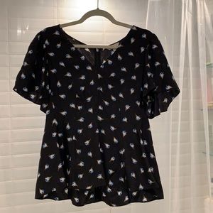 Rebecca Taylor short sleeve, 100% silk blouse, floral pattern, size 8